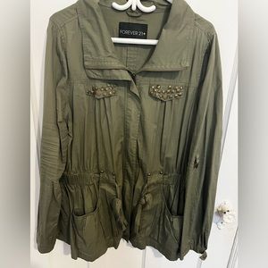 Utility jacket with gold studs detail on pockets. 1XL